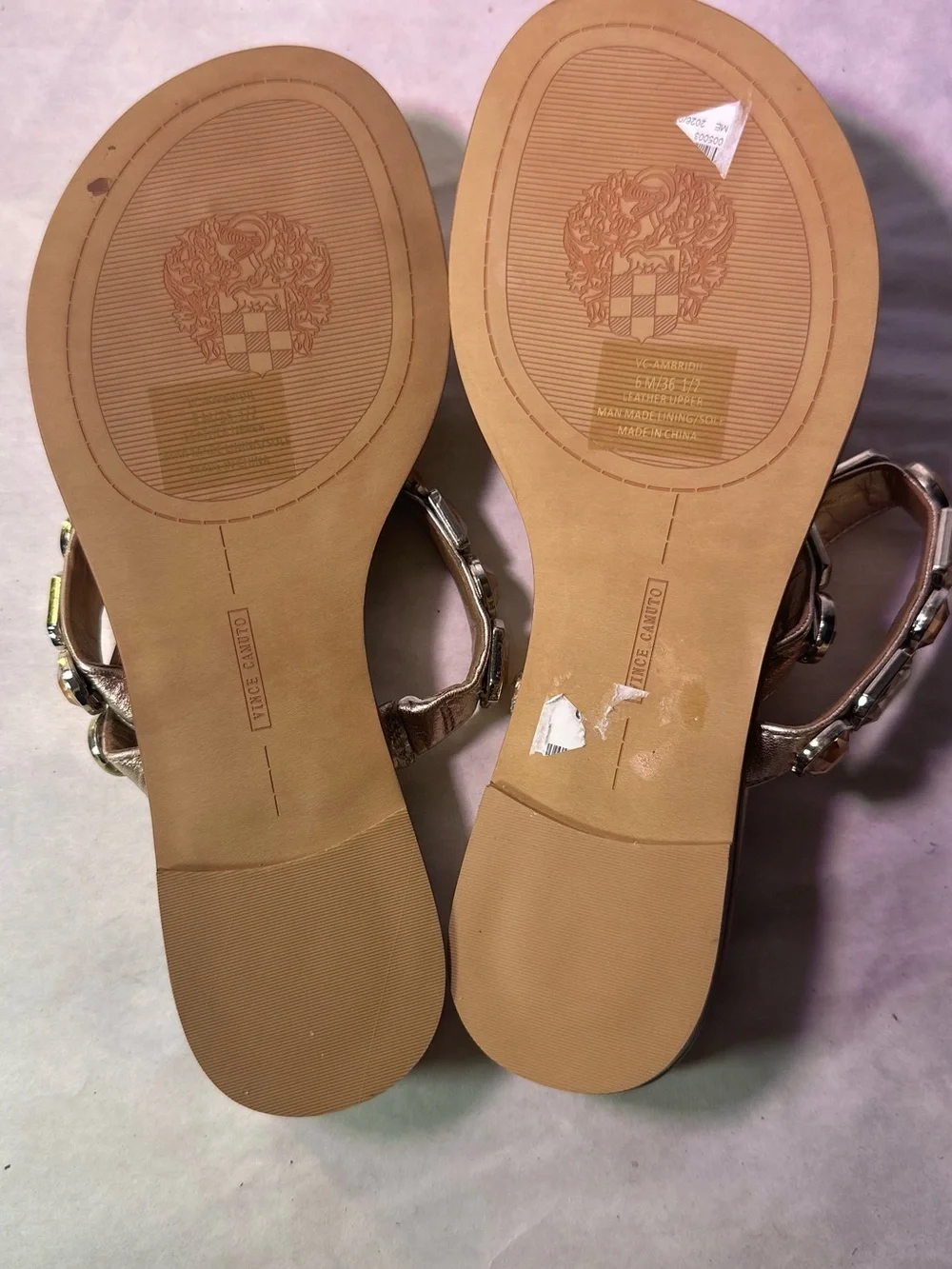 Vince Camuto Brown Sandals with Gold Gem Accents